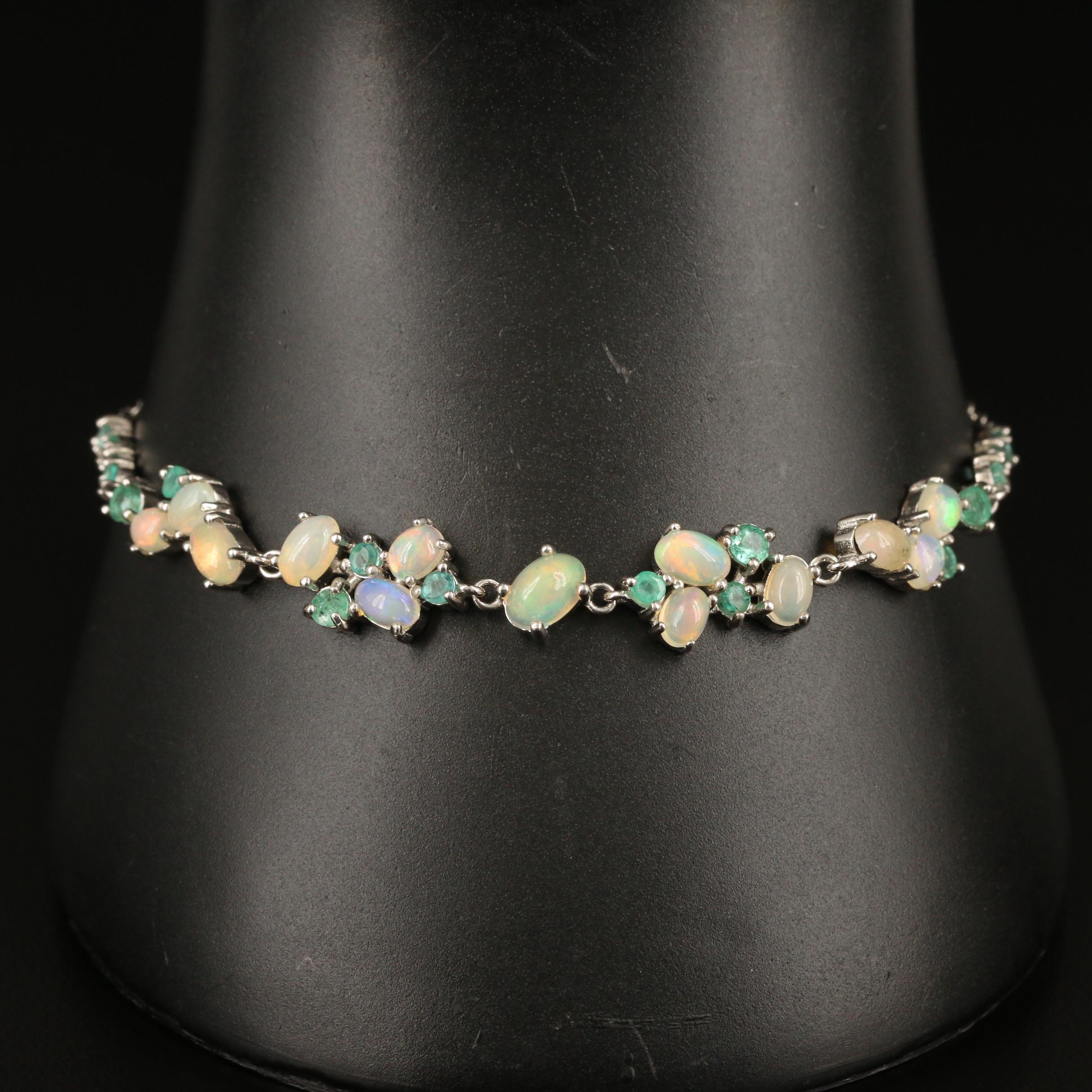 Sterling Opal and Emerald Bracelet