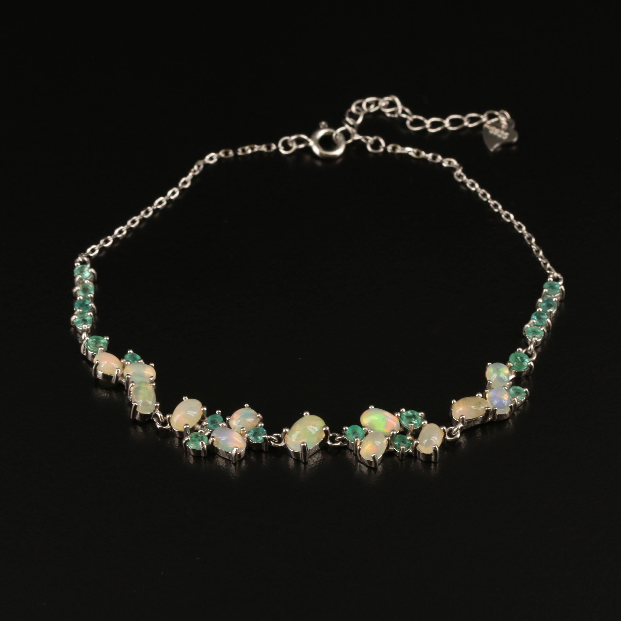 Sterling Opal and Emerald Bracelet
