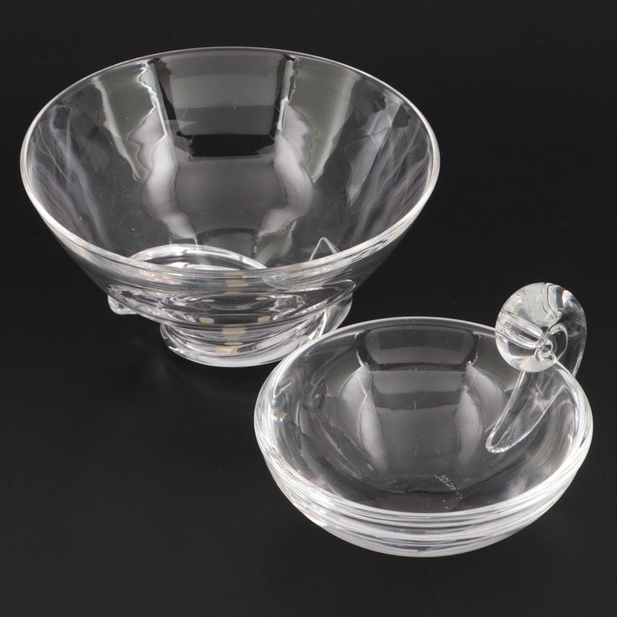 Steuben Art Glass "Spiral Bowl" and "Olive Dish," Mid to Late 20th Century