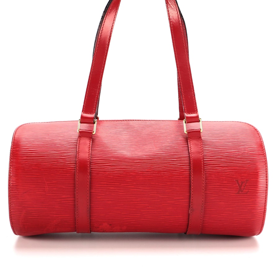 Louis Vuitton Soufflot Handbag in Castilian Red Epi and Smooth Leather