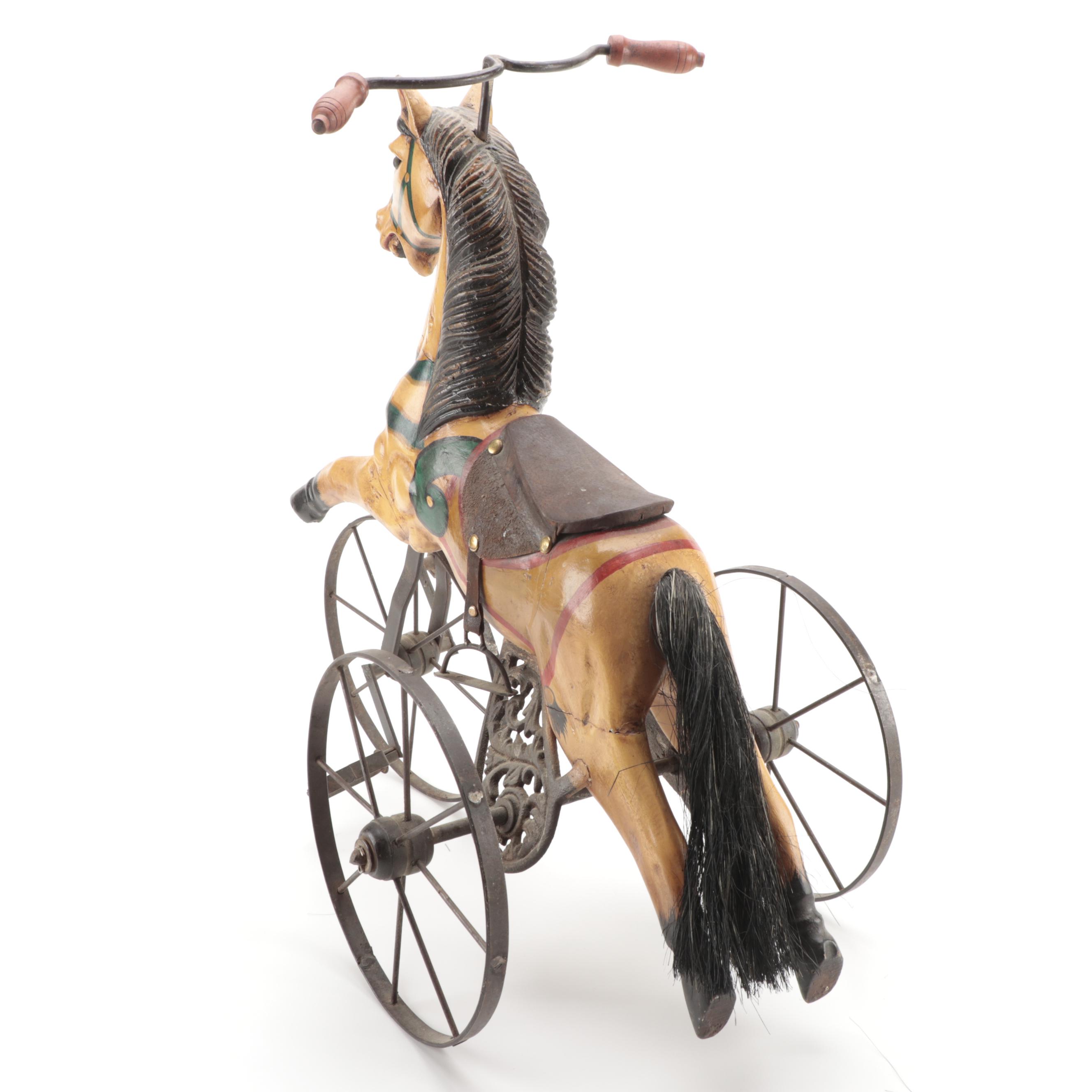 Victorian Wooden Horse Velocipede Tricycle, 19th Century