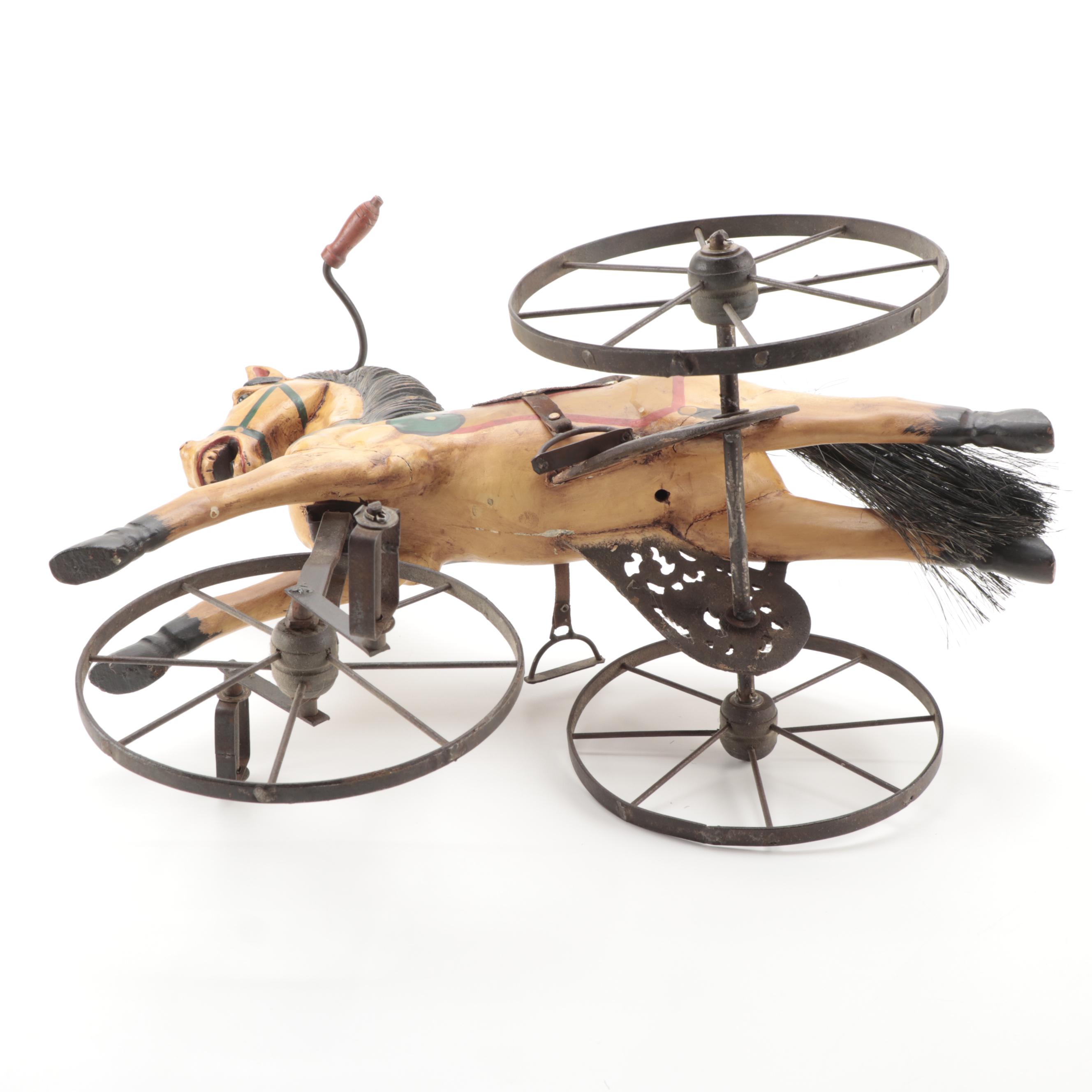 Victorian Wooden Horse Velocipede Tricycle, 19th Century