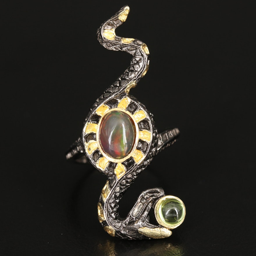 Sterling Snake Ring with Opal and Peridot