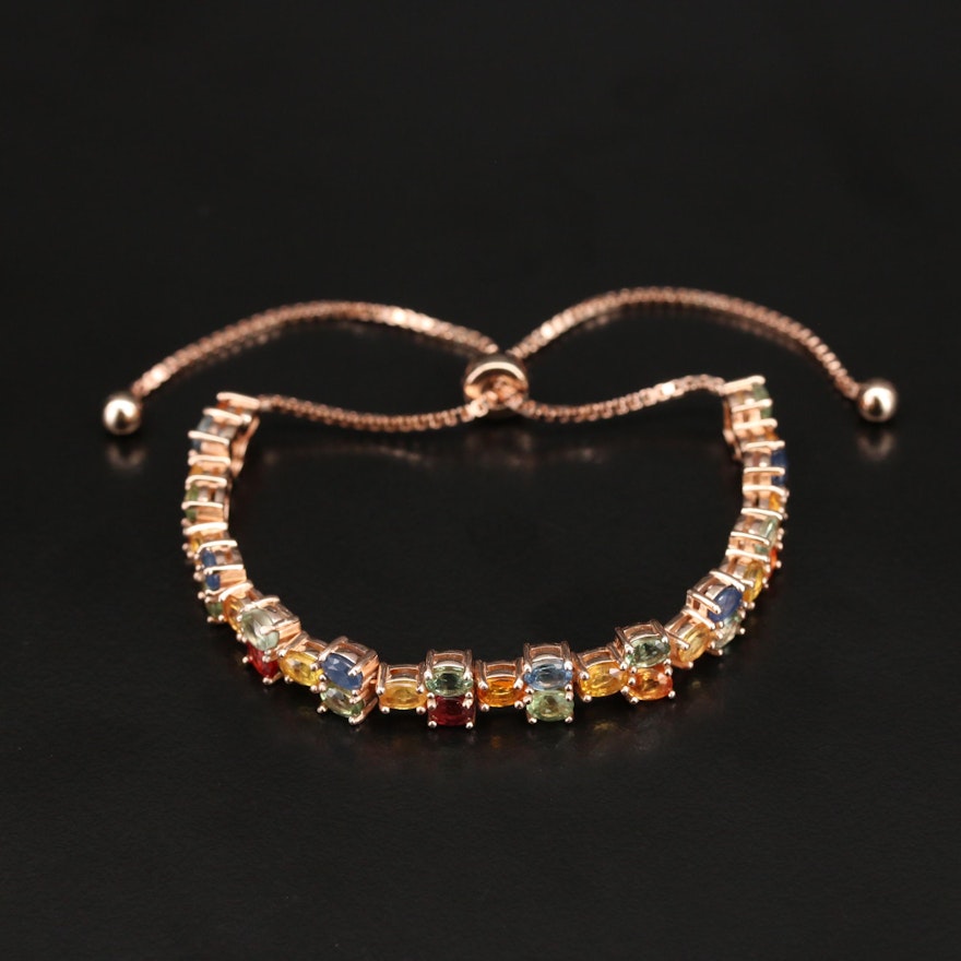 Sterling Rose Gold Sapphire Bolo Bracelet