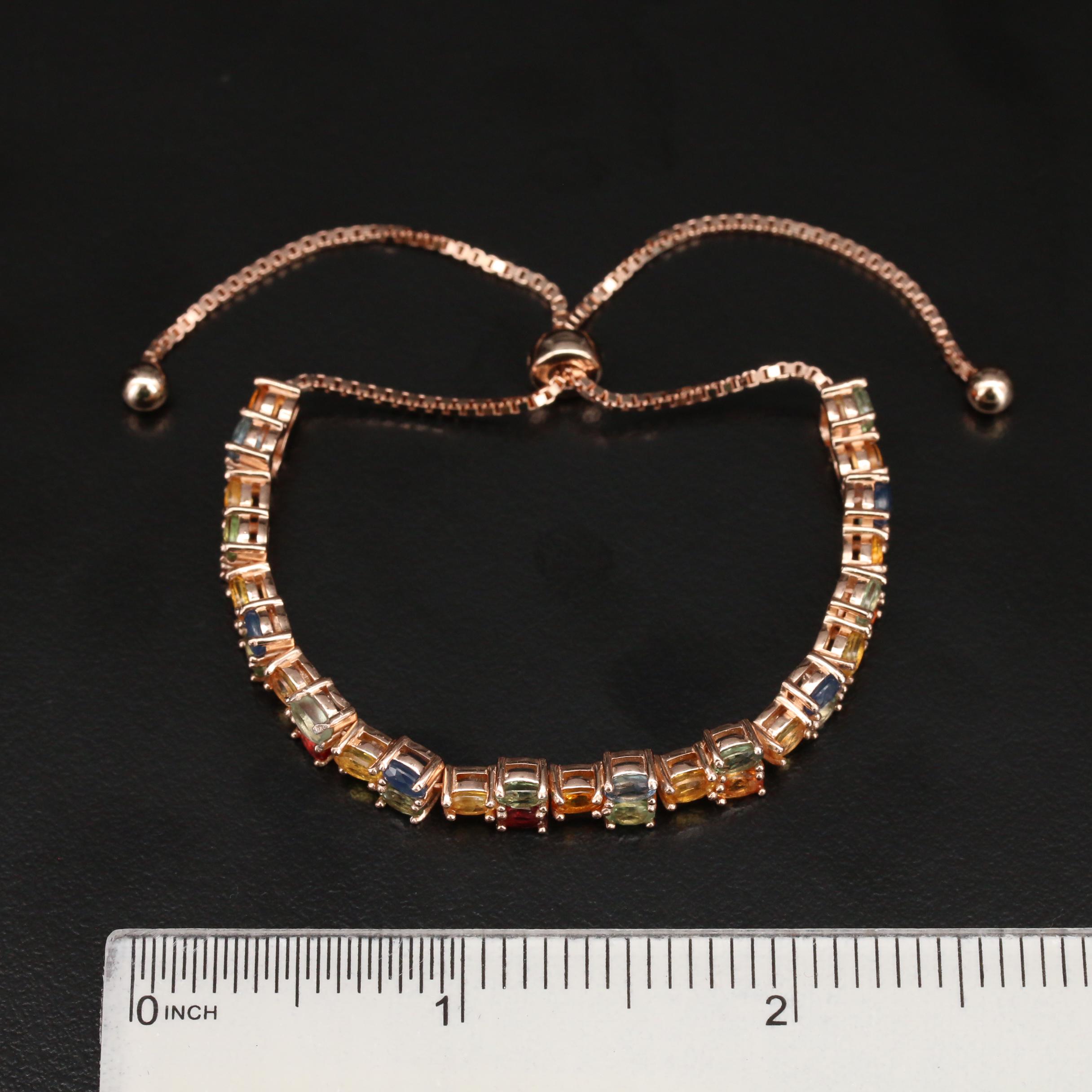 Sterling Rose Gold Sapphire Bolo Bracelet