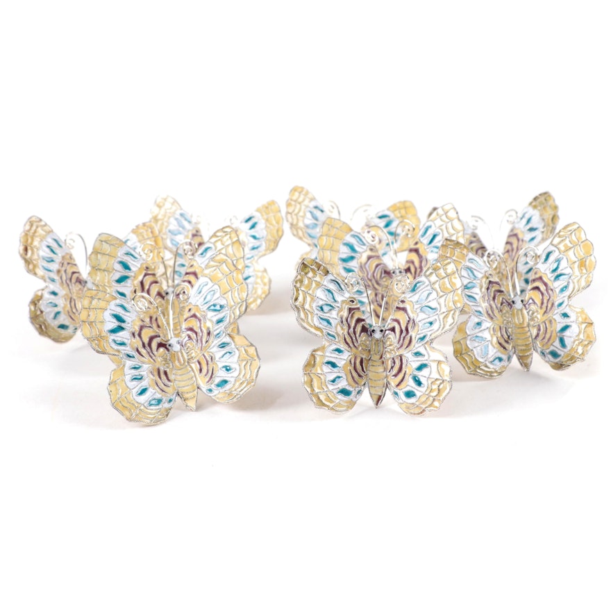 Enameled Metal Butterfly Napkin Rings