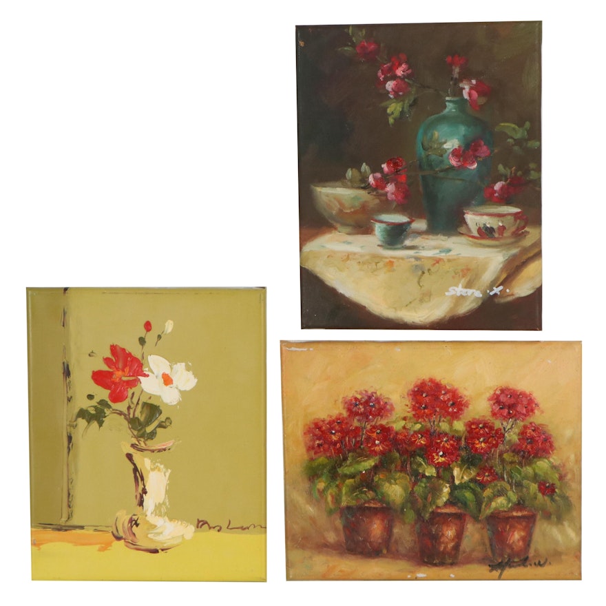 Still Life Oil Paintings of Potted Flowers