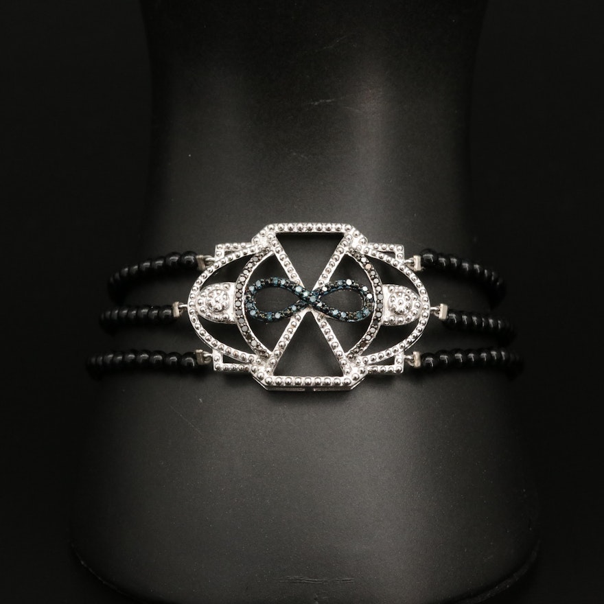 Sterling Silver Black Onyx and Diamond Bracelet with Infinity Motif