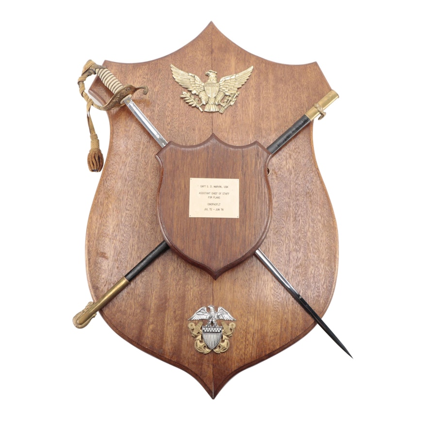 Navy Officers Sword with Oak Presentation Plaque