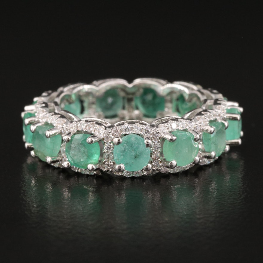 Sterling Emerald and Cubic Zirconia Eternity Band