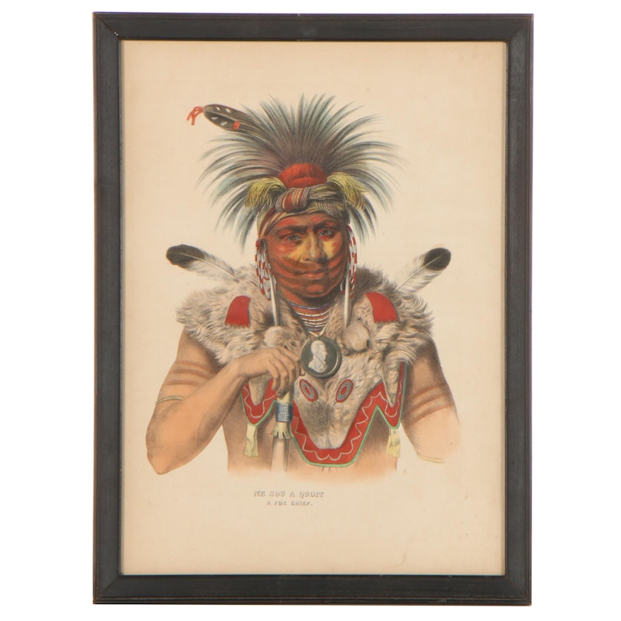 Hand-Colored Lithograph After Thomas L. McKenney "Ne Sou A Quoit"