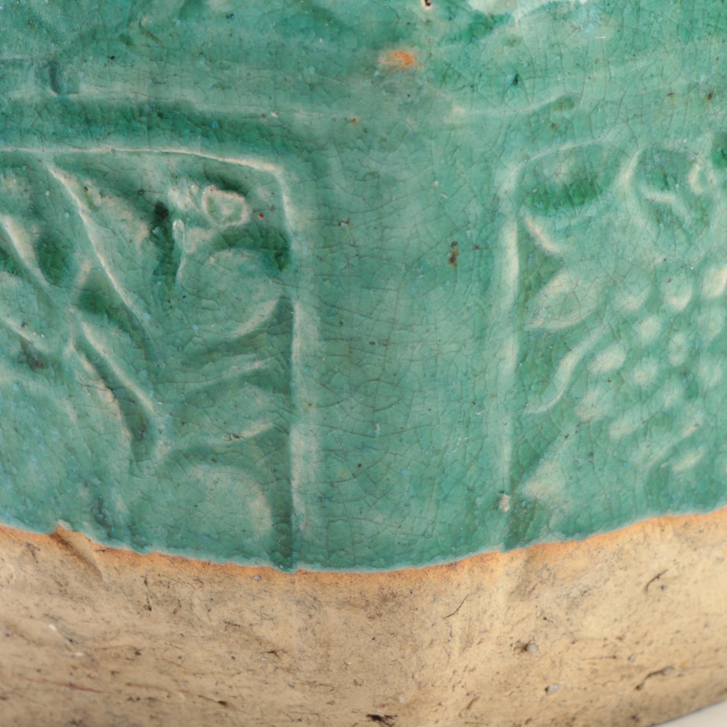 Chinese Shiwan Style Green Glazed Earthenware Vase