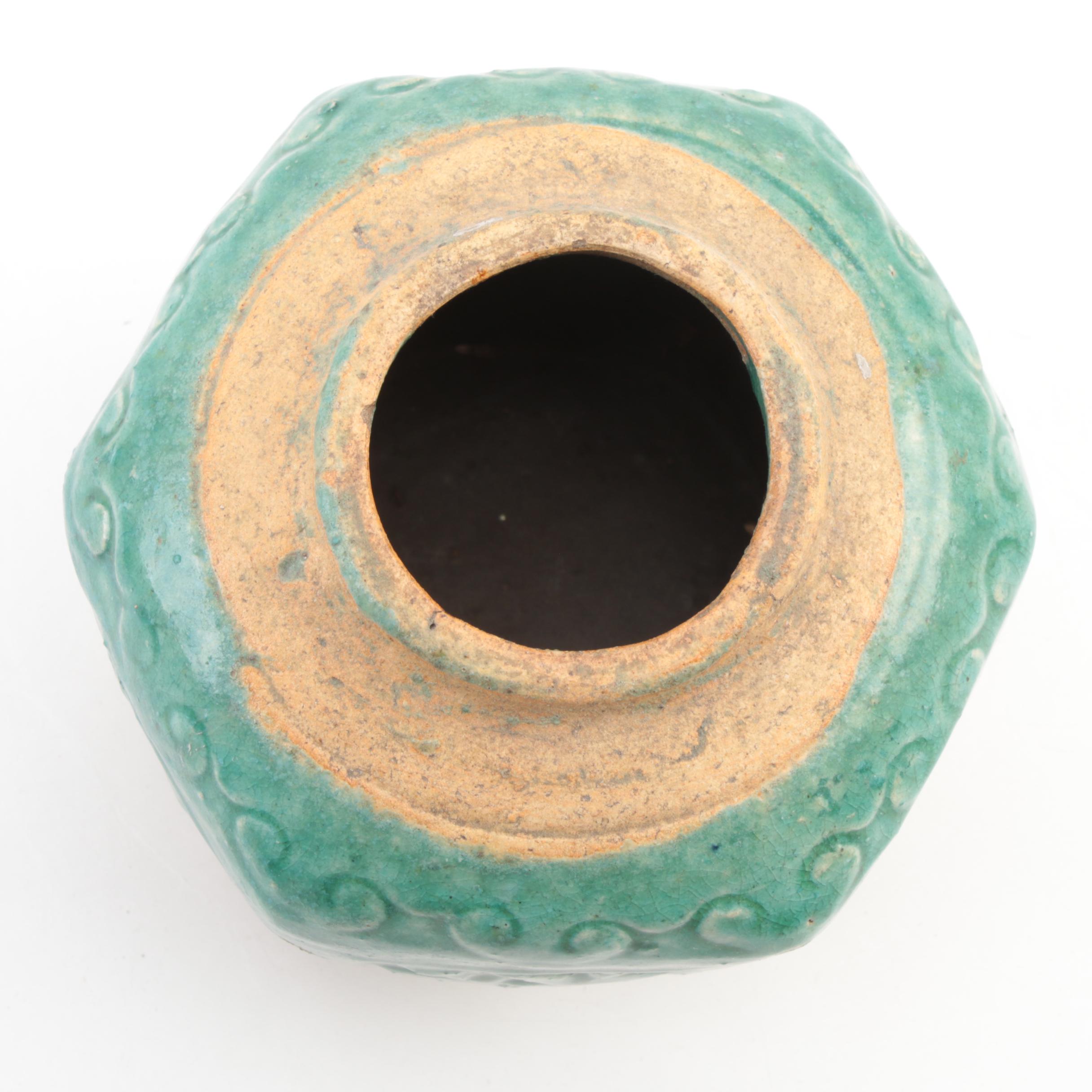 Chinese Shiwan Style Green Glazed Earthenware Vase