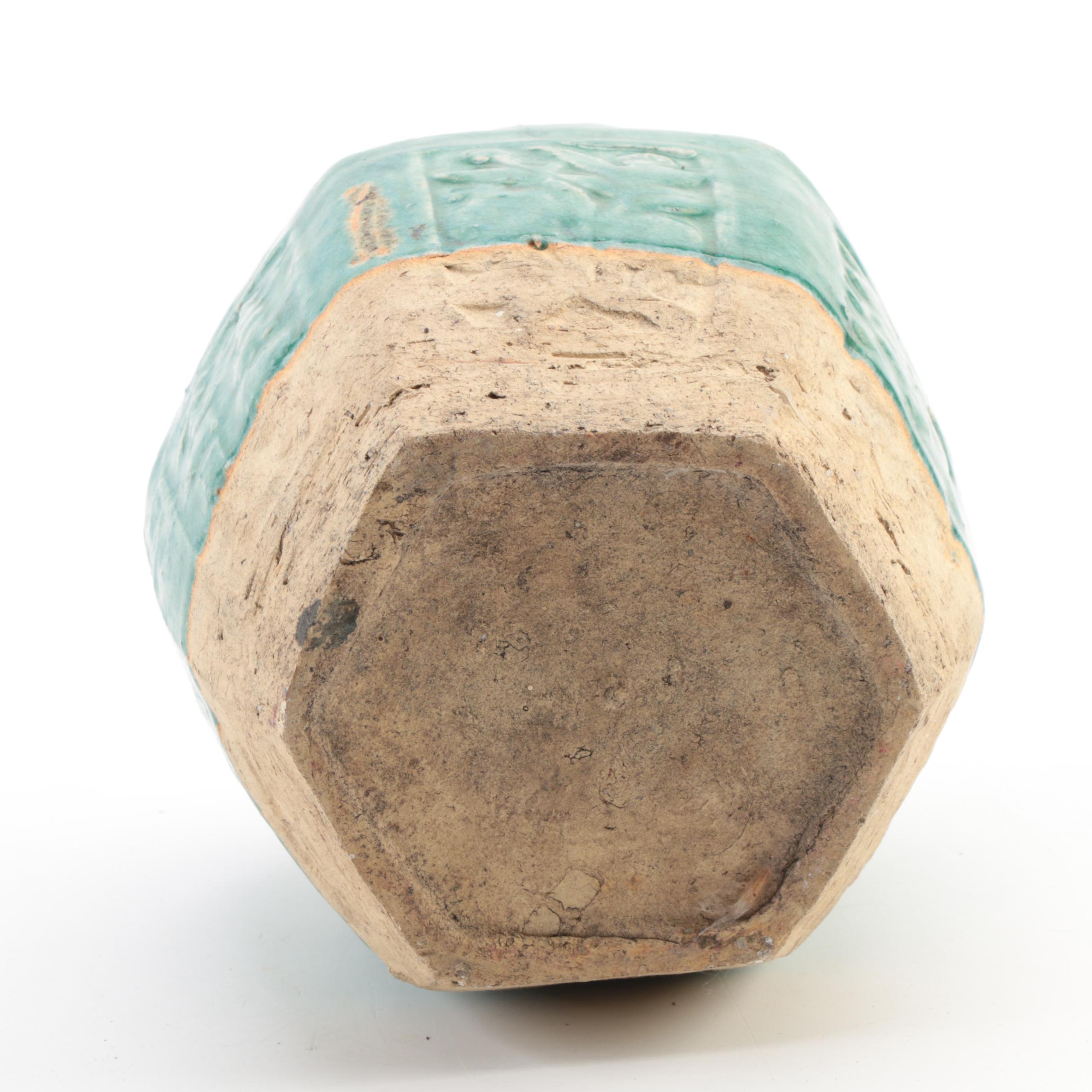 Chinese Shiwan Style Green Glazed Earthenware Vase