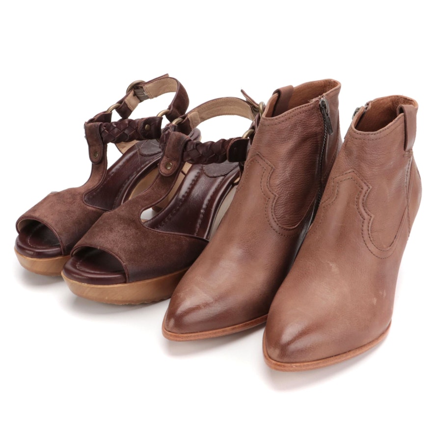 Frye Leather Stephanie Platform Sandals and Frye Reina Booties with Boxes