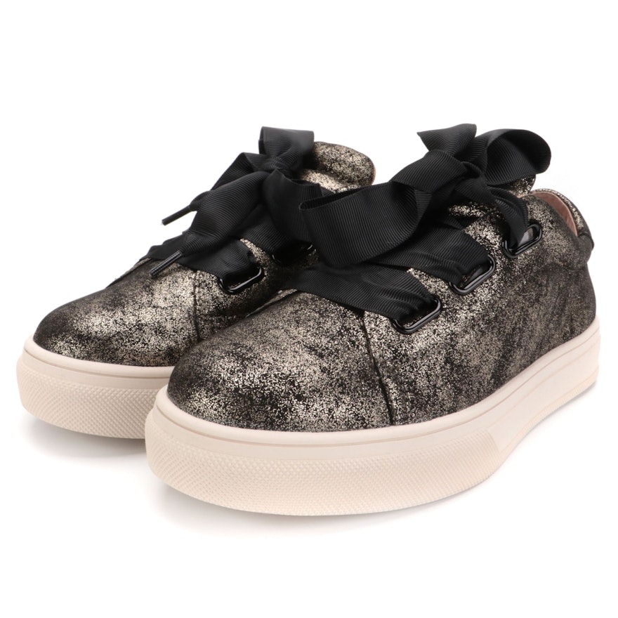 Caslon Gold Speckled Leather Sneakers with Ribbon Laces