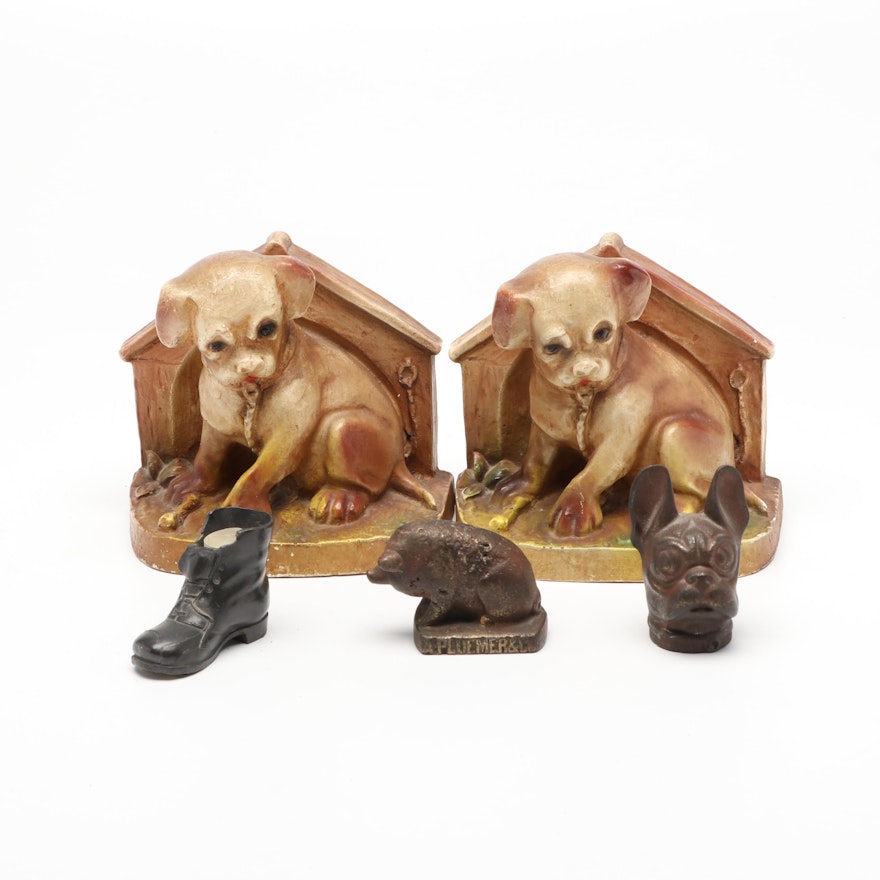Puppy in Dog House Form Bookends and Paperweights