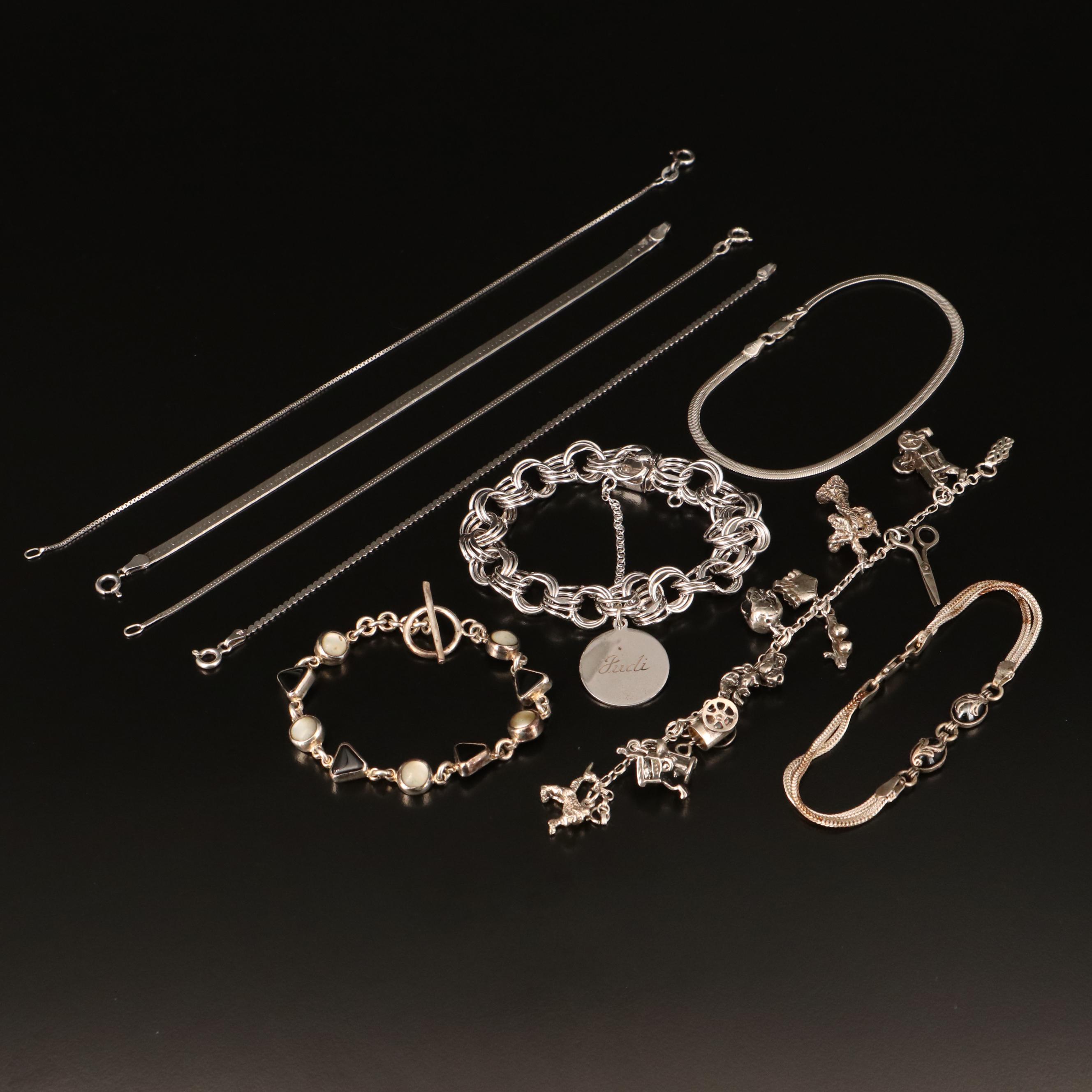 Sterling Bracelets Including Black Onyx and Mother of Pearl