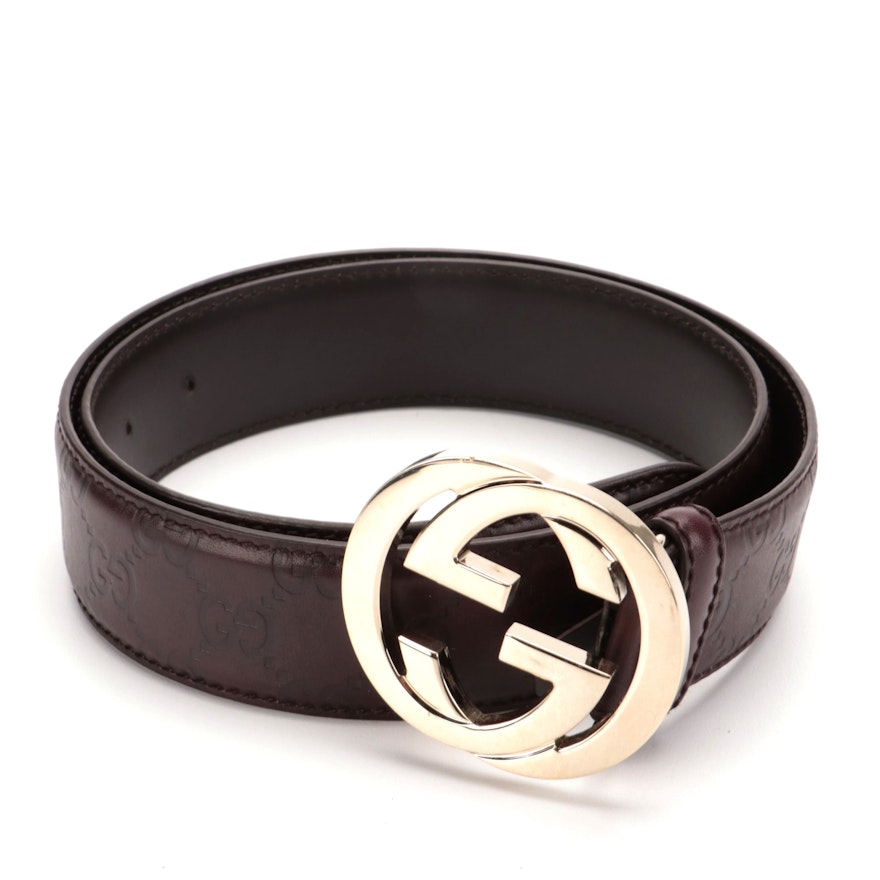 Gucci Guccissima Brown Leather Belt with Interlocking GG Buckle