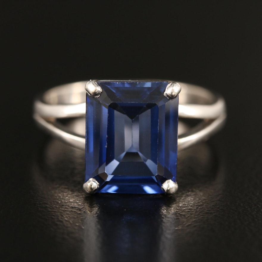 14K Sapphire Ring with Split Shoulders