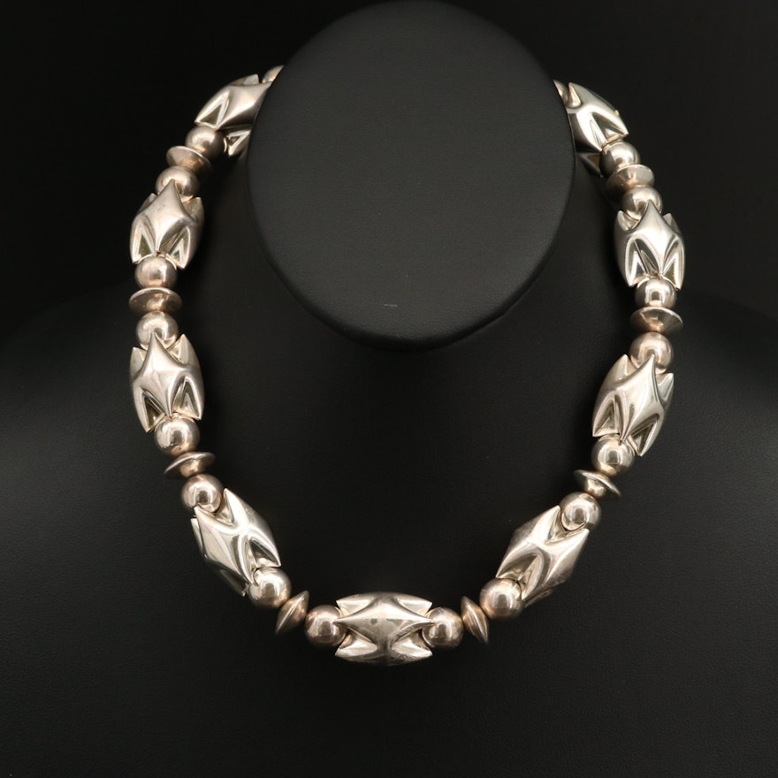 Sterling Silver Necklace with Geometric Features