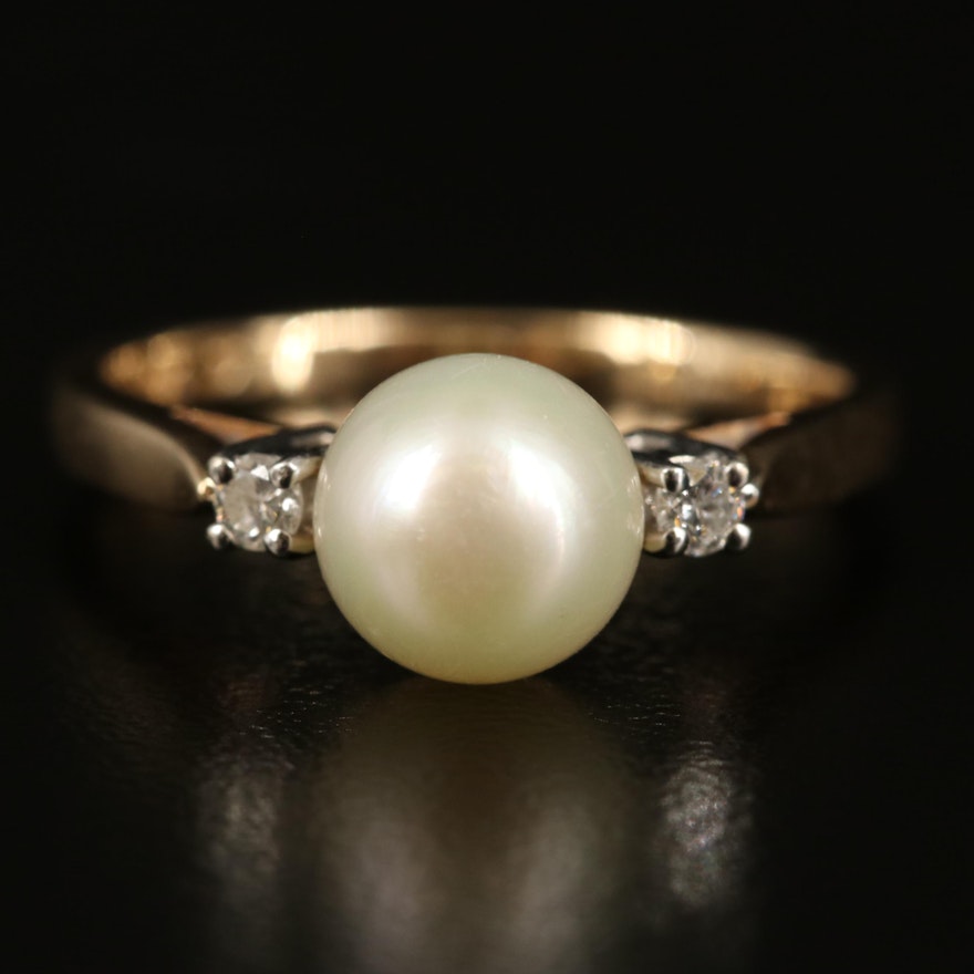 14K Pearl and Diamond Ring