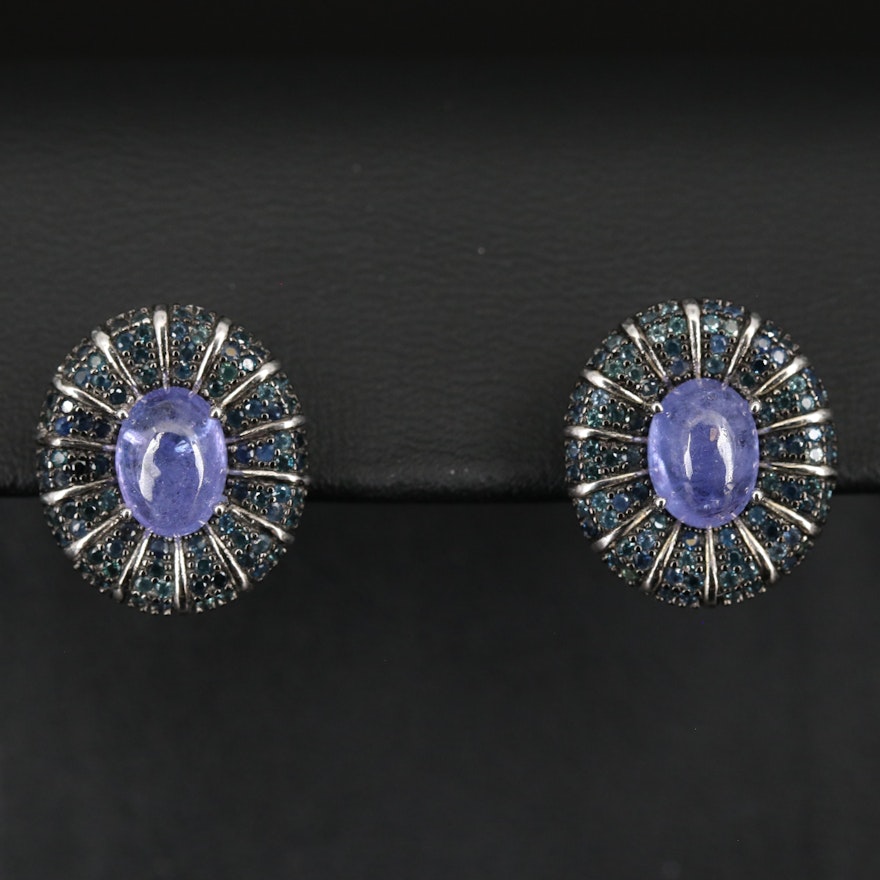 Sterling Tanzanite and Sapphire Earrings