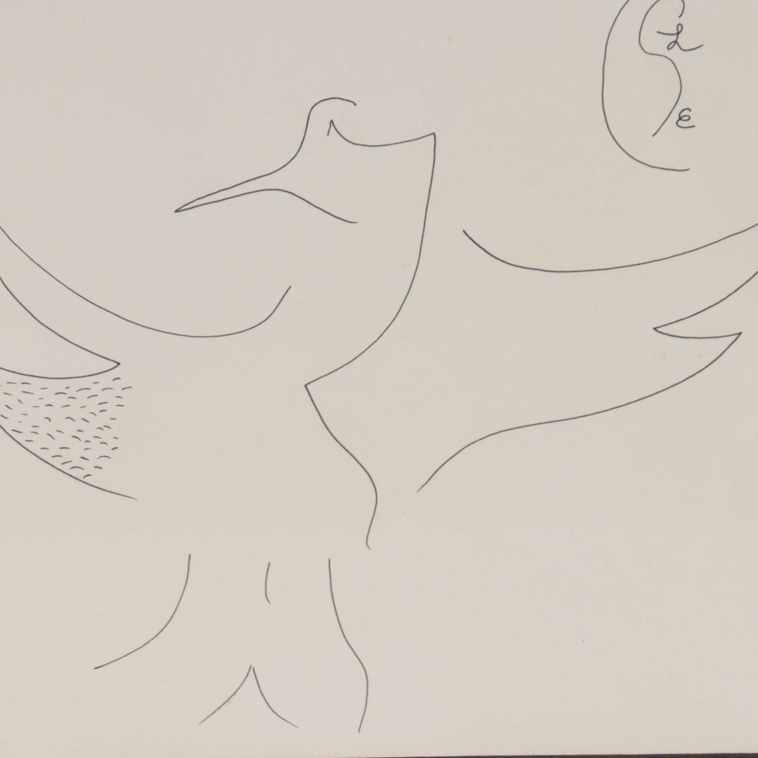 Abstract Ink Drawing of a Bird, Late 20th Century