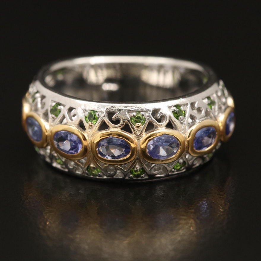 Sterling Silver Tanzanite and Diopside Ring