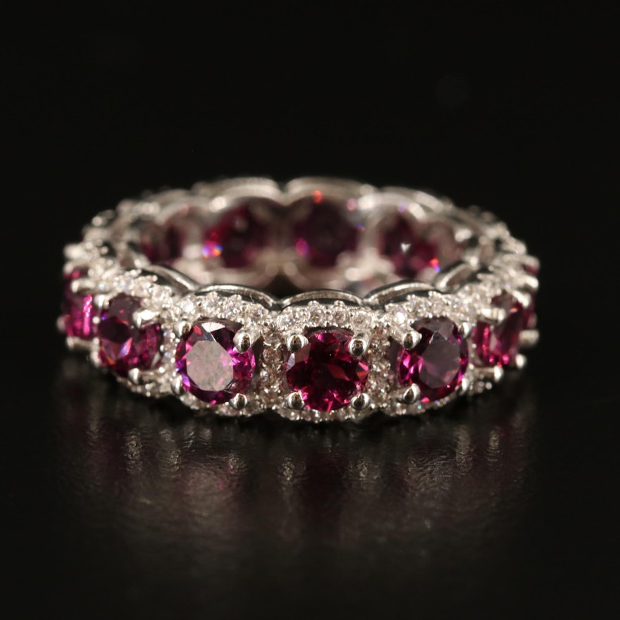 Sterling Garnet and Cubic Zirconia Eternity Band