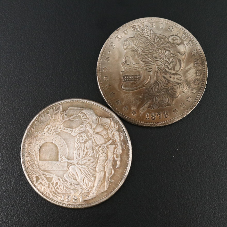 Two Hobo-Style Fantasy Morgan Dollars