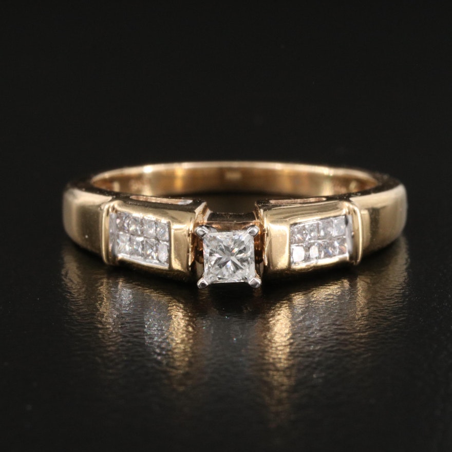 14K Diamond Cathedral Ring