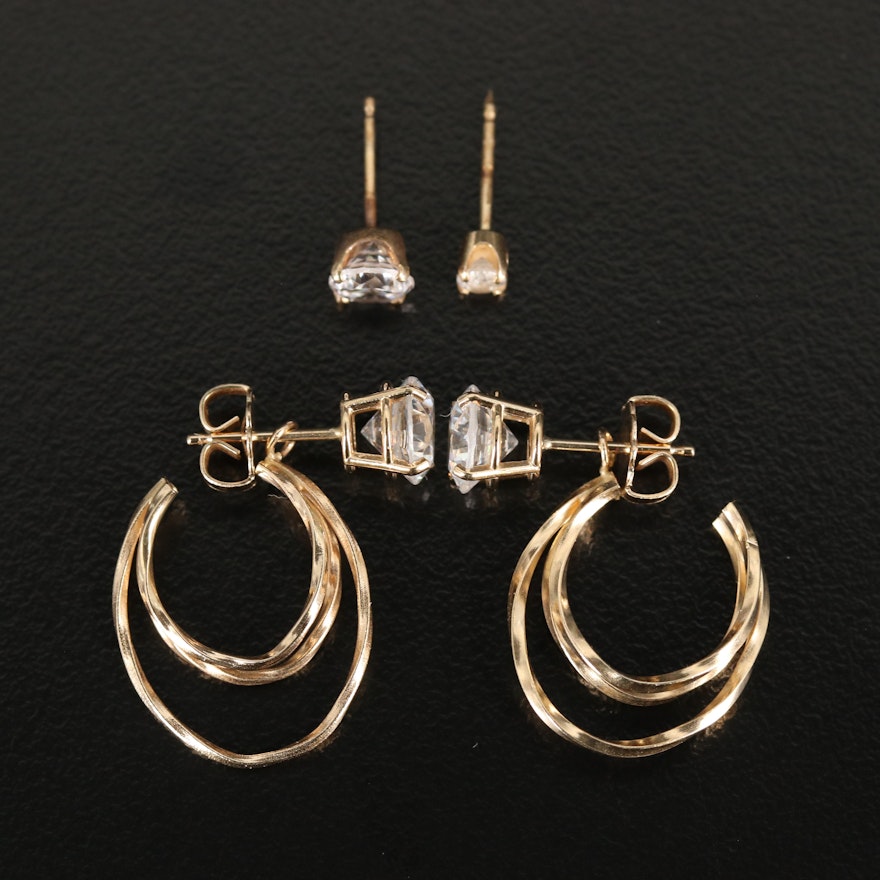 14K Cubic Zirconia Stud Earrings with Enhancers and Single Stud Earrings