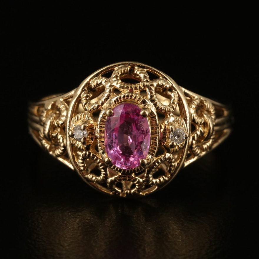 14K Sapphire and Diamond Openwork Ring