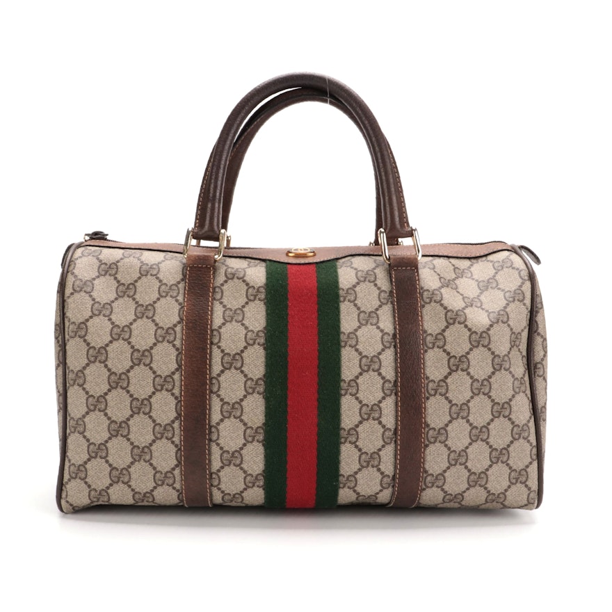 Gucci Accessories Collection Web Boston Bag in GG Supreme Canvas and Leather