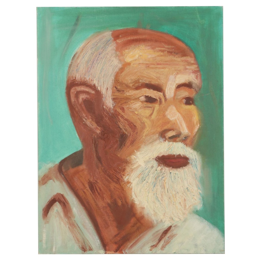 Elderly Man Portrait Oil Painting, Mid-Late 20th Century