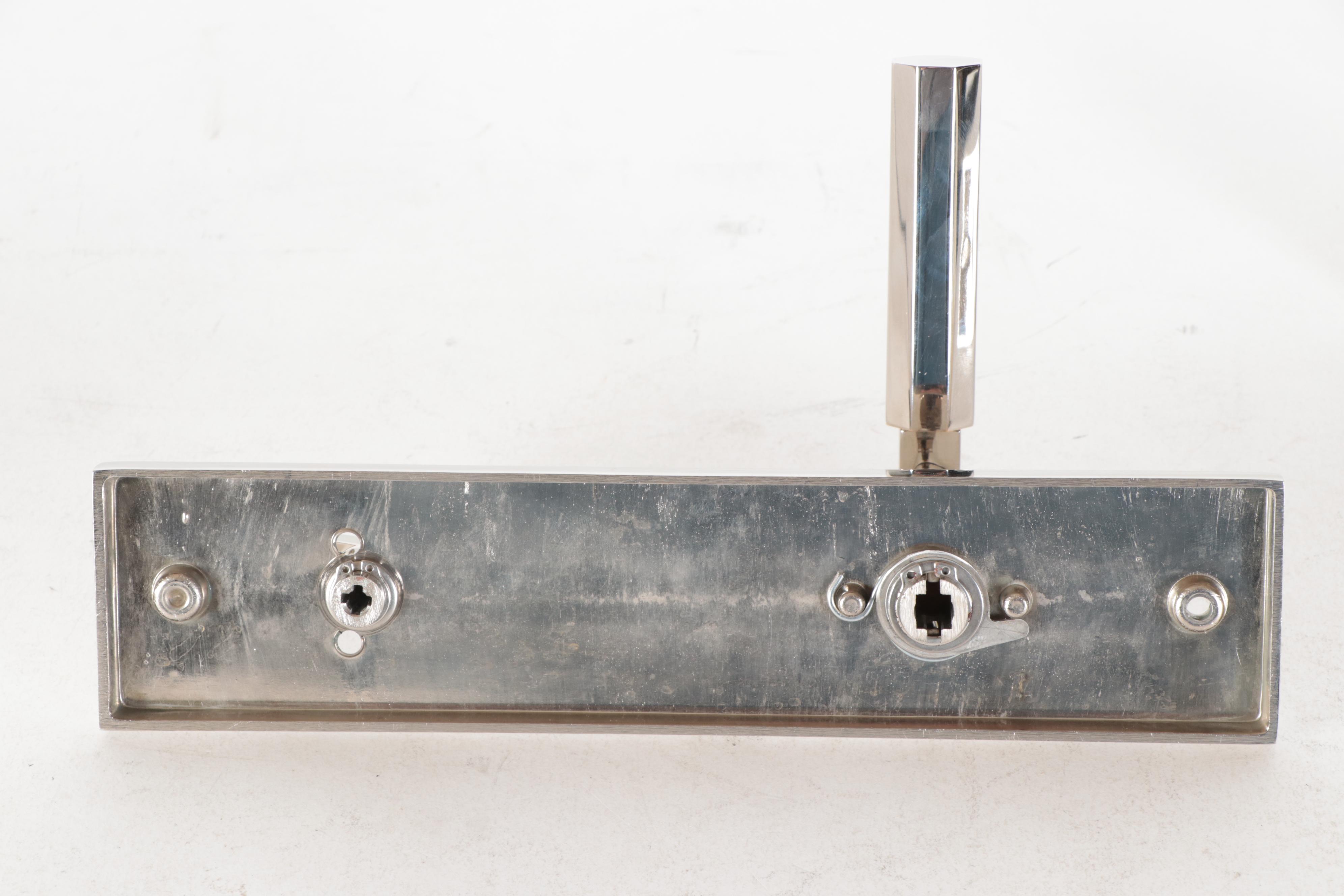 Brass Geometric Right Hand Lever Entrance Door Set in Polished Nickel Finish