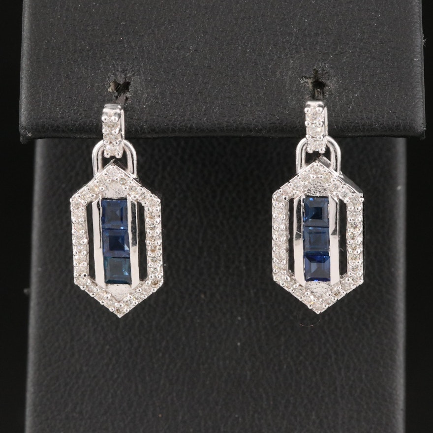 14K Sapphire and Diamond Drop Earrings