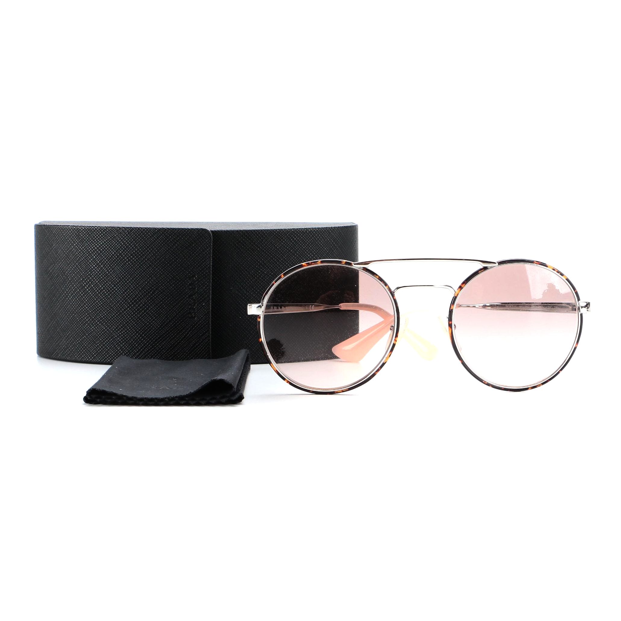 Prada SPR51S Round Browline Sunglasses in Pink and Tortoise with Case