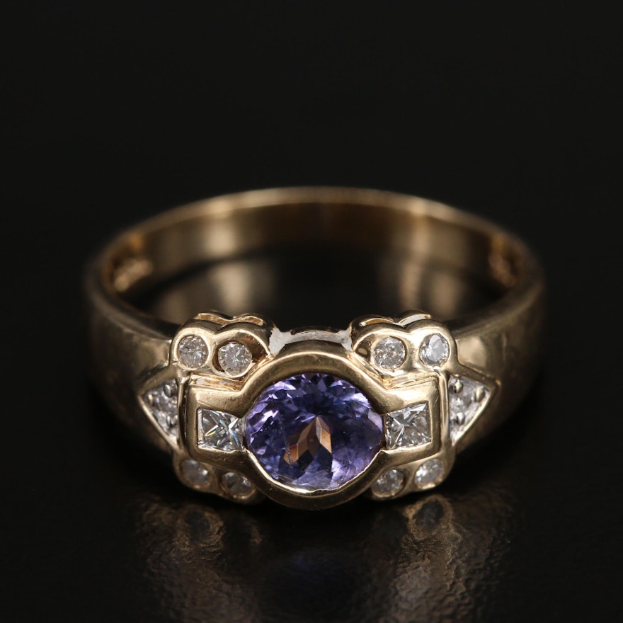 14K Bezel Set Tanzanite and Diamond Ring