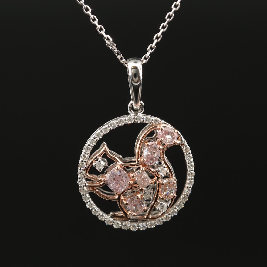 18K 1.10 CTW Diamond Squirrel Pendant Necklace with Rose Gold Accents