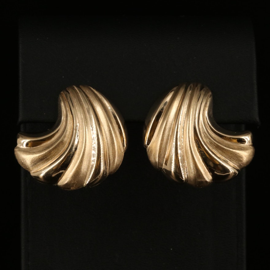 14K Puffed Fluted Button Earrings