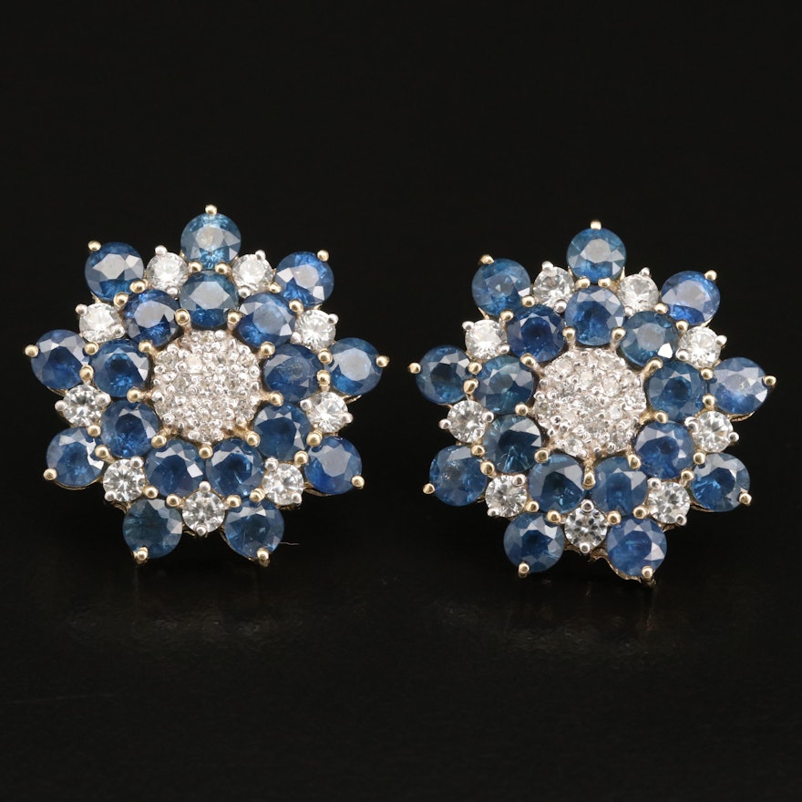 Sterling Silver Sapphire and Zircon Earrings