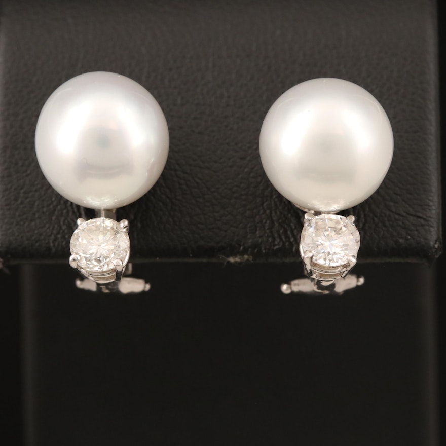 14K 11.31 mm Pearl and Diamond Earrings