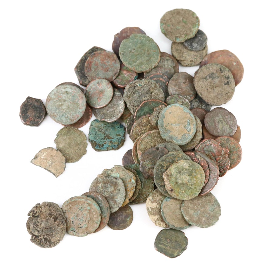 Seventy Ancient Roman Imperial AE4 Bronze Coins, ca. 200–400 AD