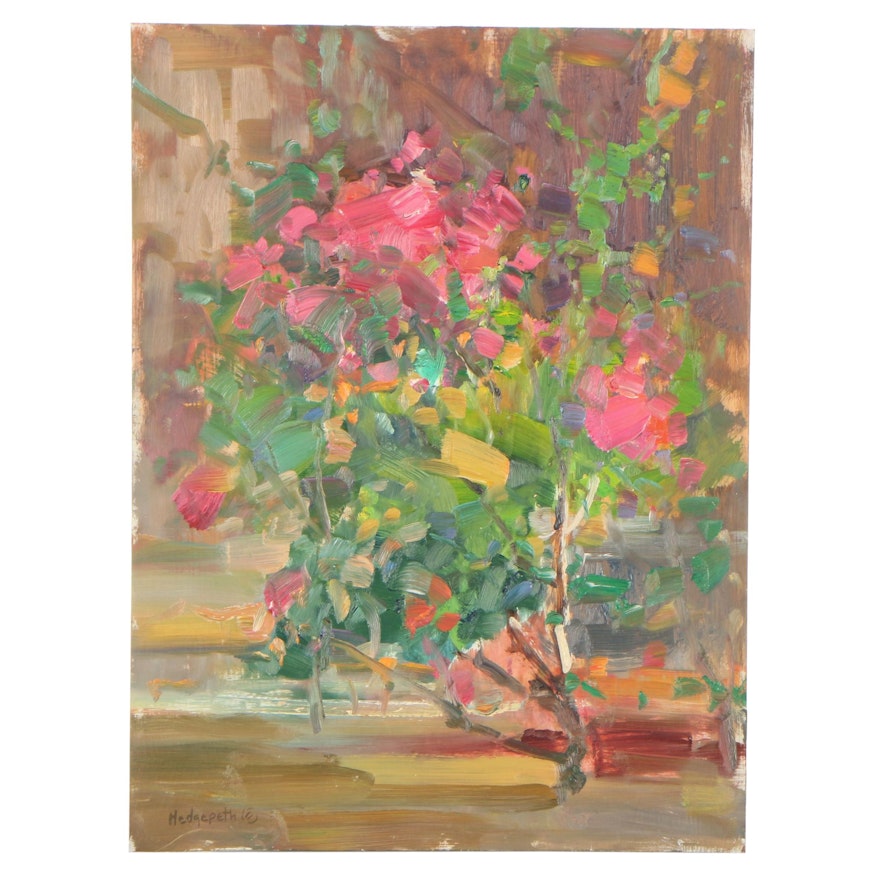 Stephen Hedgepeth Abstract Oil Painting of Flowering Bush, 21st Century