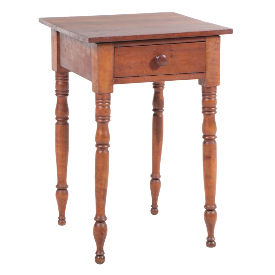 American Primitive Cherrywood Side Table, 19th Century