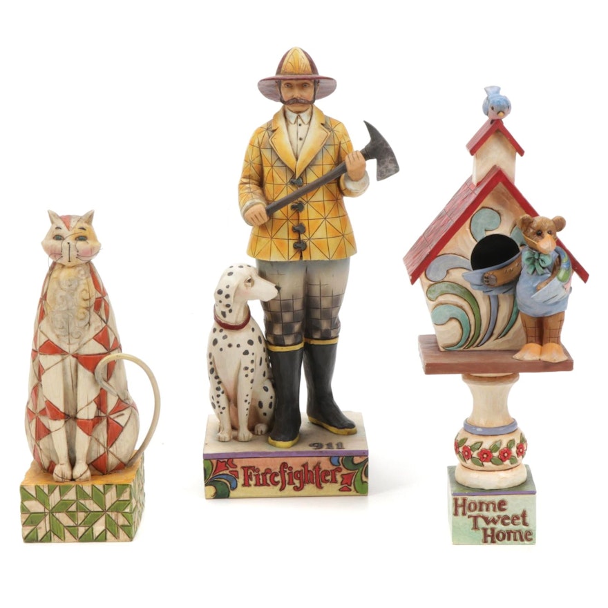 Jim Shore "Fire Fighter", "Abraham" and "Home Sweet Home" Figurines