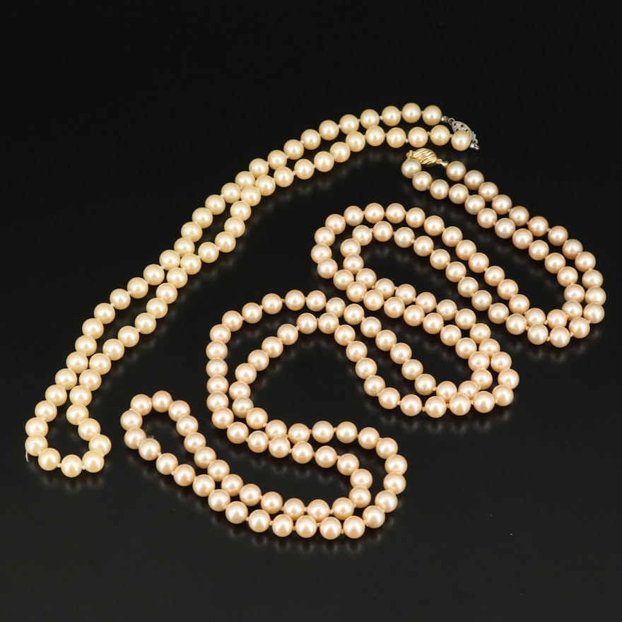 Faux Pearl Necklaces Including Sterling Clasp