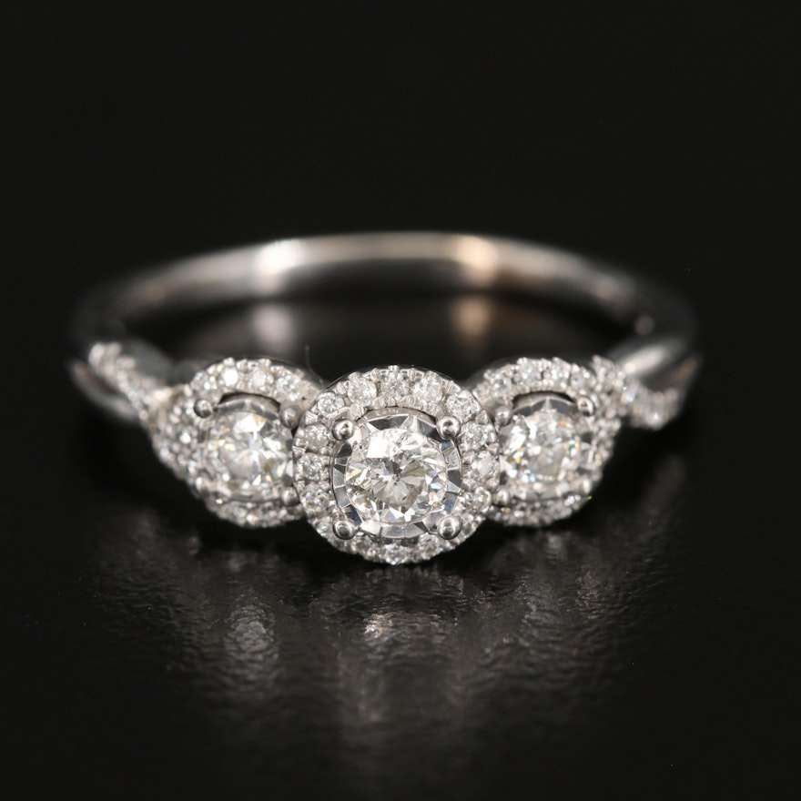 10K Diamond Halo Ring with Twisted Shoulders